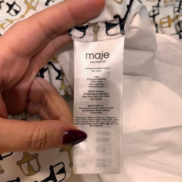 Maje Rocsi Horsebit Printed Long Sleeves Button Up Mini Shirt Dress Size XS - Picture 6 of 10